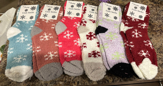 In Stock: Soft Fuzzy Snowflake Socks