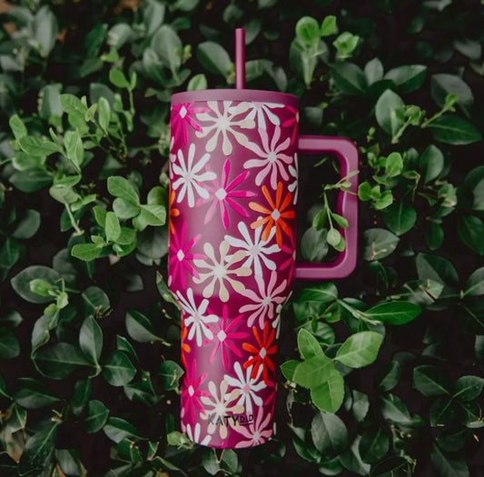 In Stock: 38oz Maroon Floral Tumbler